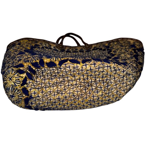 Large Artisan-Crafted Woven Embroidered & Leather Trim Tote Bag in Blue… - Picture 5 of 8